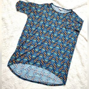 Lularoe Irma Tunic. Blue Geometric Retro Pattern. Size Small